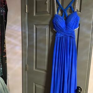 La Femme Royal Blue Gown with Sparkling Straps